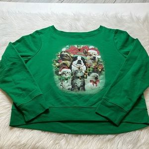 Festive Puppy Dog Cat Kitty Sloth Holiday Sweatshirt with attached bells